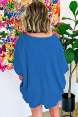 Ensemble t-shirt et short oversize en tricot gaufré bleu ciel-A WOMAN WE LOVE