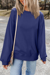 Navy Blue Plain Crew Neck Sweatshirt with Dropped Shoulders