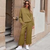 Plain Sage Green Quilted Sweater and Pants Outfit