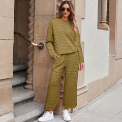 Plain Sage Green Quilted Sweater and Pants Outfit