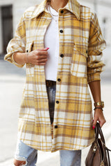 Yellow long sleeve jacket with flap pocket and checks