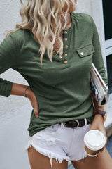 Mist Green Long Sleeve Henley Top with Snap Fastener