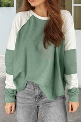 Top de manga larga Ragbed Green Mint in Patchwork Color Block