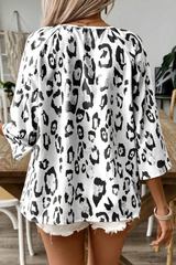 Chemisier noir imprimé léopard froncé à col en V *-A WOMAN WE LOVE