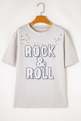 Aged Gray Vintage Gray T-shirt with Rock & Roll graphics