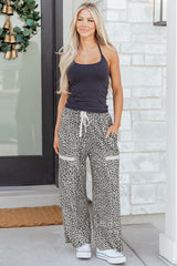 Pantalon large en tricot éponge gris à imprimé animal