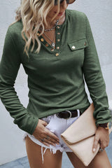 Mist Green Long Sleeve Henley Top with Snap Fastener