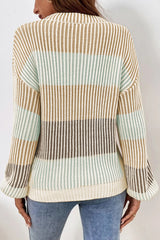 Brown Sleeve with sleeve in textured knitting color block *