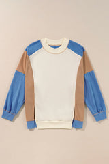 Sky blue baggy sweatshirt with color block sleeves and ribbed details