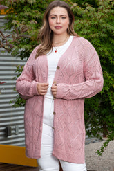 Cardigan boutonné en tricot ouvert rose grande taille-A WOMAN WE LOVE