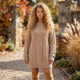 Larly knitted knitting sweater dress with drooping shoulder