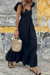 Long black dress with v * collar *