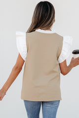 Haut en tricot texturé à volants et col en V *