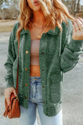 Talked vintage green button jacket with flap pocket