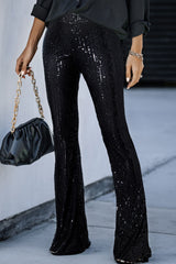 Pantalon large à sequins noir