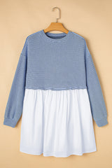 Mini-robe ample plissée taille haute à rayures bleu ciel