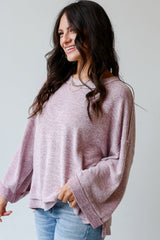 Orchid Petal Exposed Seam Drop Shoulder Long Sleeve Loose T-Shirt