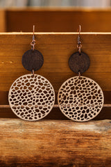 Boucles d'oreilles pendantes rondes en bois ajourées kaki-A WOMAN WE LOVE