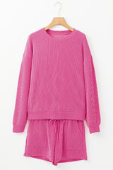 Ensemble haut et short texturé à manches longues et cordon rose fraise-A WOMAN WE LOVE