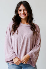 Orchid Petal Exposed Seam Drop Shoulder Long Sleeve Loose T-Shirt