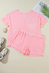 Rose - Plus Size Ribbed Exposed Seam T-Shirt and Shorts Set