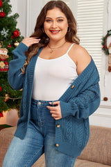 Cardigan en tricot ouvert avec col en V et boutons sur le devant, épaules tombantes, grande taille, bleu sarcelle-A WOMAN WE LOVE