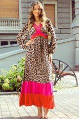 Brown Leopard V-Neck Loose Fit Maxi Dress