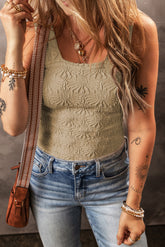 Tank top at Col Carré en jacquard Fleuri *