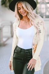 Cardigan coupe slim en tricot côtelé à imprimé floral abricot-A WOMAN WE LOVE