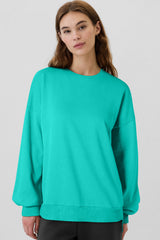 High-low drop-shoulder sweatshirt with solid fleece lining in sea green