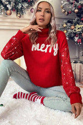 Christmas turtleneck sweater with glitter sleeves *