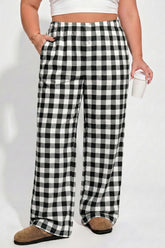 Pantalon noir à carreaux grande taille à taille élastiquée et poches
