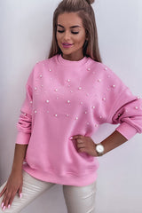 Sweat-shirt ras du cou côtelé avec détails de perles Bonbon