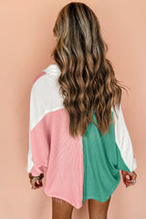 Pink oversized sweatshirt with ribbed collar and color block
