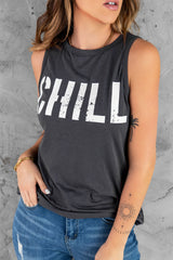 Débardeur gris à imprimé graphique CHILL-A WOMAN WE LOVE