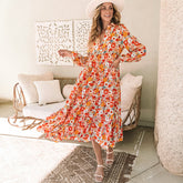 Vestido bohemio multicolor en cuello floral *