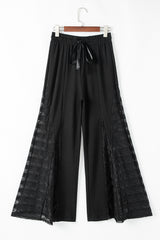 Pantalon taille haute à jambe large et patchwork en dentelle bohème noir *