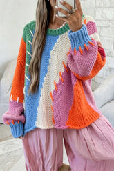 Pull oversize patchwork multicolore à coutures apparentes