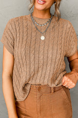 Short sleeve sweater in Light French twisted beige knitting