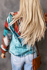 Multicolored denim jacket with aztec print *