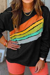 Black Rainbow Raglan Sleeve Crew Neck Sweatshirt Plus Size