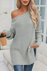 Gray Button Down Drop Shoulder Oversized Sweater