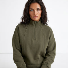 Jungle Green Drop Shoulder Zip Neck Sweatshirt