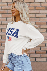 Sudadera blanca con patrón de bandera de los Estados Unidos y cordón