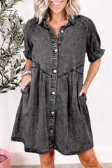 Short -sleeved buttoned dress *