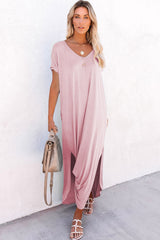 Robe t-shirt longue rose *