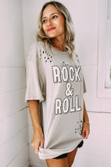 Aged Gray Vintage Gray T-shirt with Rock & Roll graphics