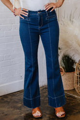 Jean droit bleu marine à couture centrale
