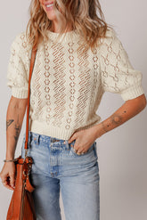 Beige sweater with short puffing sleeves *
