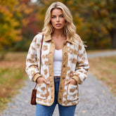 Veste polaire beige clair à motif floral et fermeture boutonnée